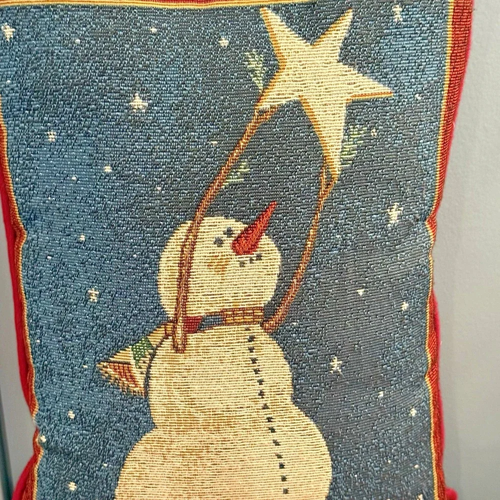 Snowman Star of Wonder Tapestry Pillow Folk Art Winter Lodge‎ Decor 16x12